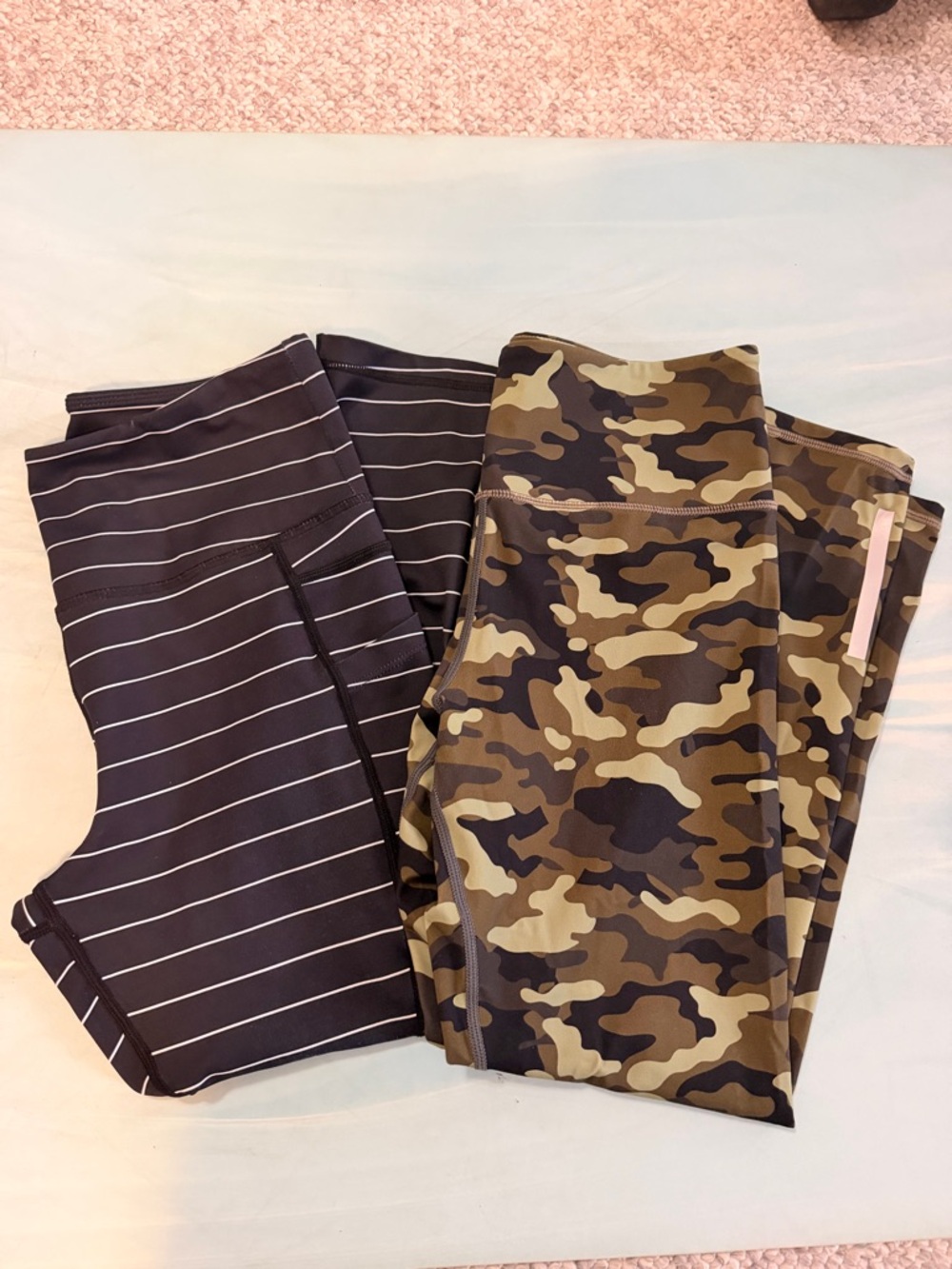 Lot of 2 Zyia Camo and Black Striped Active Leggings - excellent shape!
